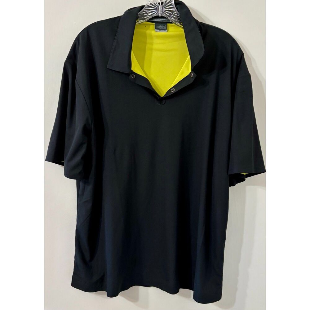 Tiger Woods Nike Premium Mens L Lucky Imperfection Blue Golf Shirt Yellow Lining